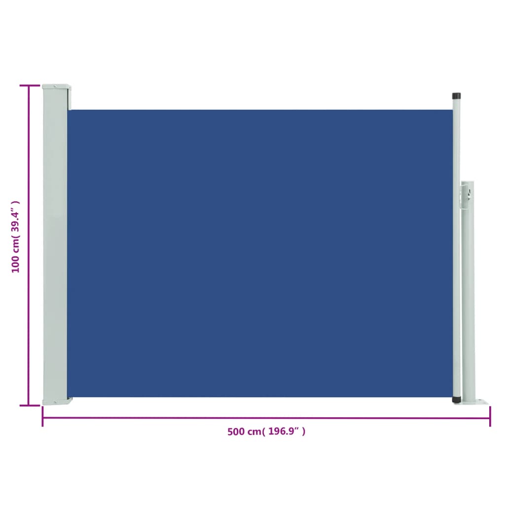 vidaXL Uvlačiva bočna tenda za terasu 100 x 500 cm plava