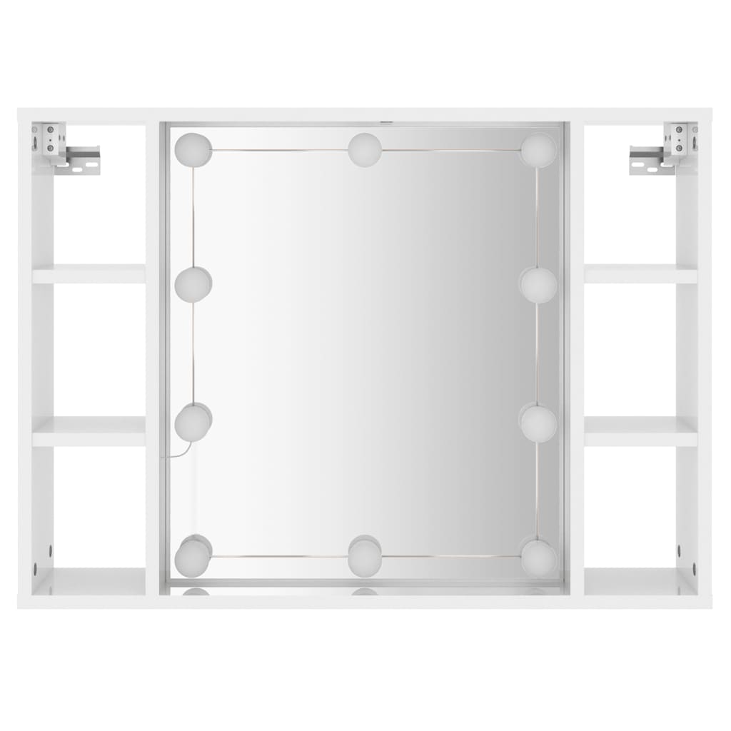 vidaXL Ormarić s ogledalom i LED svjetlima sjajni bijeli 76x15x55 cm