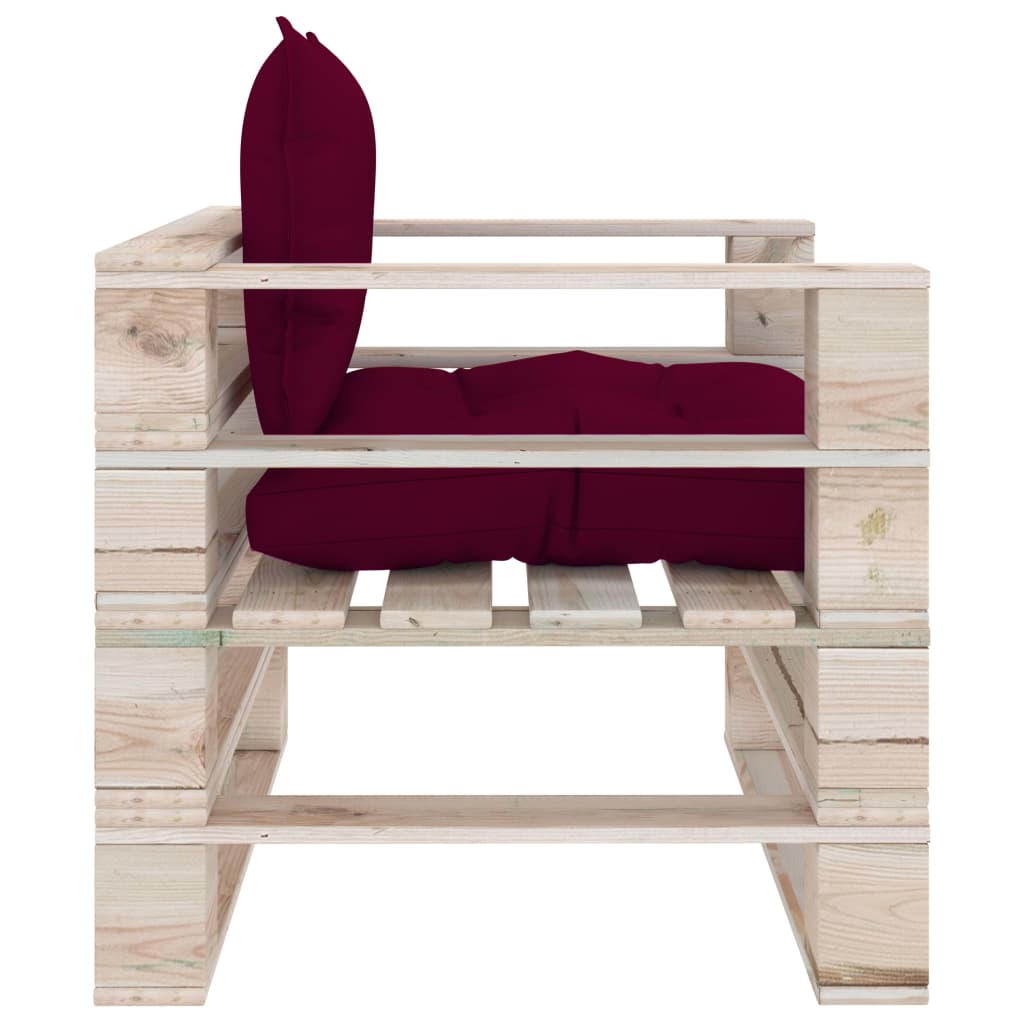 vidaXL Vrtna sofa od paleta od borovine s jastucima boje vina