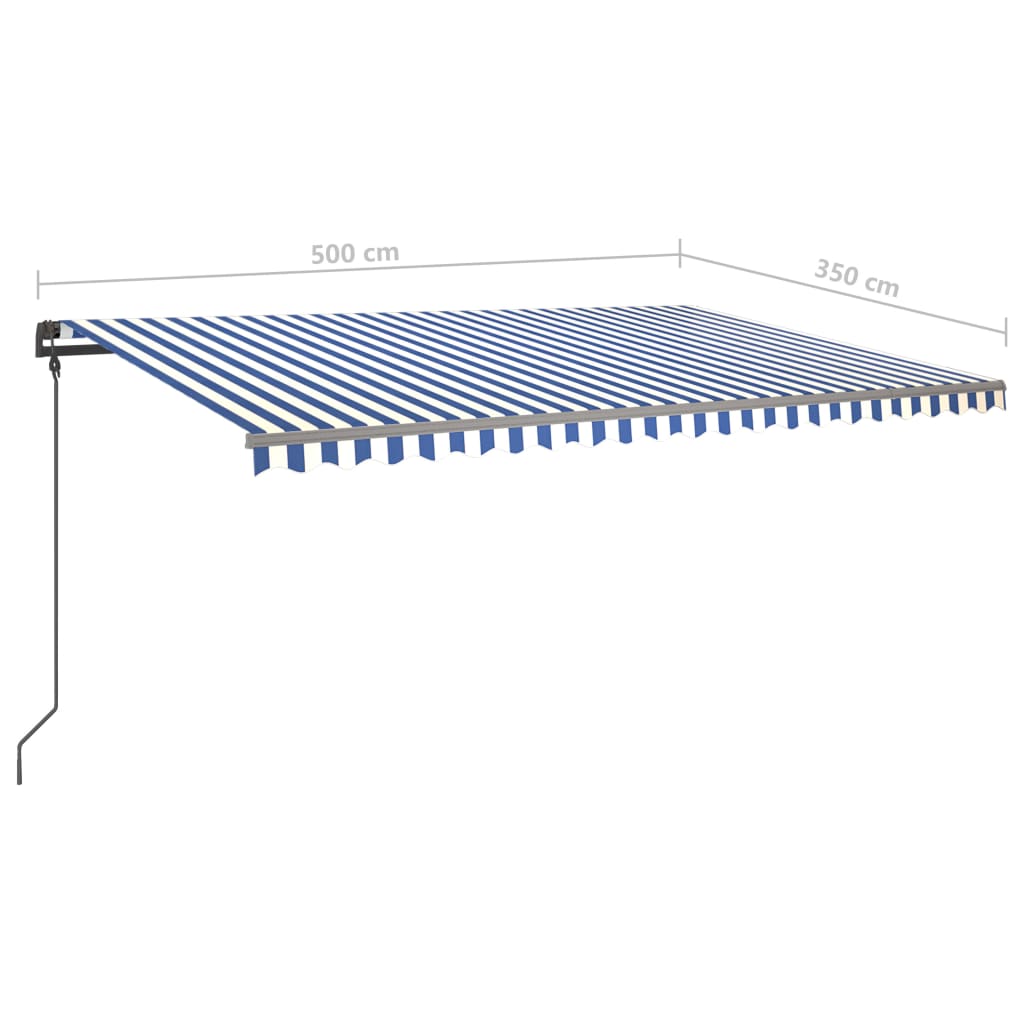 vidaXL Tenda na ručno uvlačenje sa stupovima 5 x 3,5 m plavo-bijela