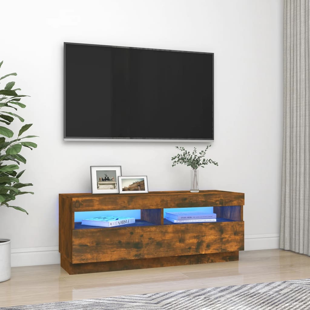 vidaXL TV ormarić s LED svjetlima boja dimljenog hrasta 100x35x40 cm