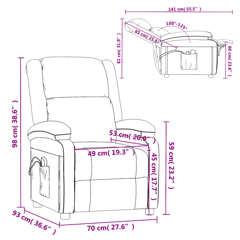 vidaXL Električna masažna fotelja od tkanine krem