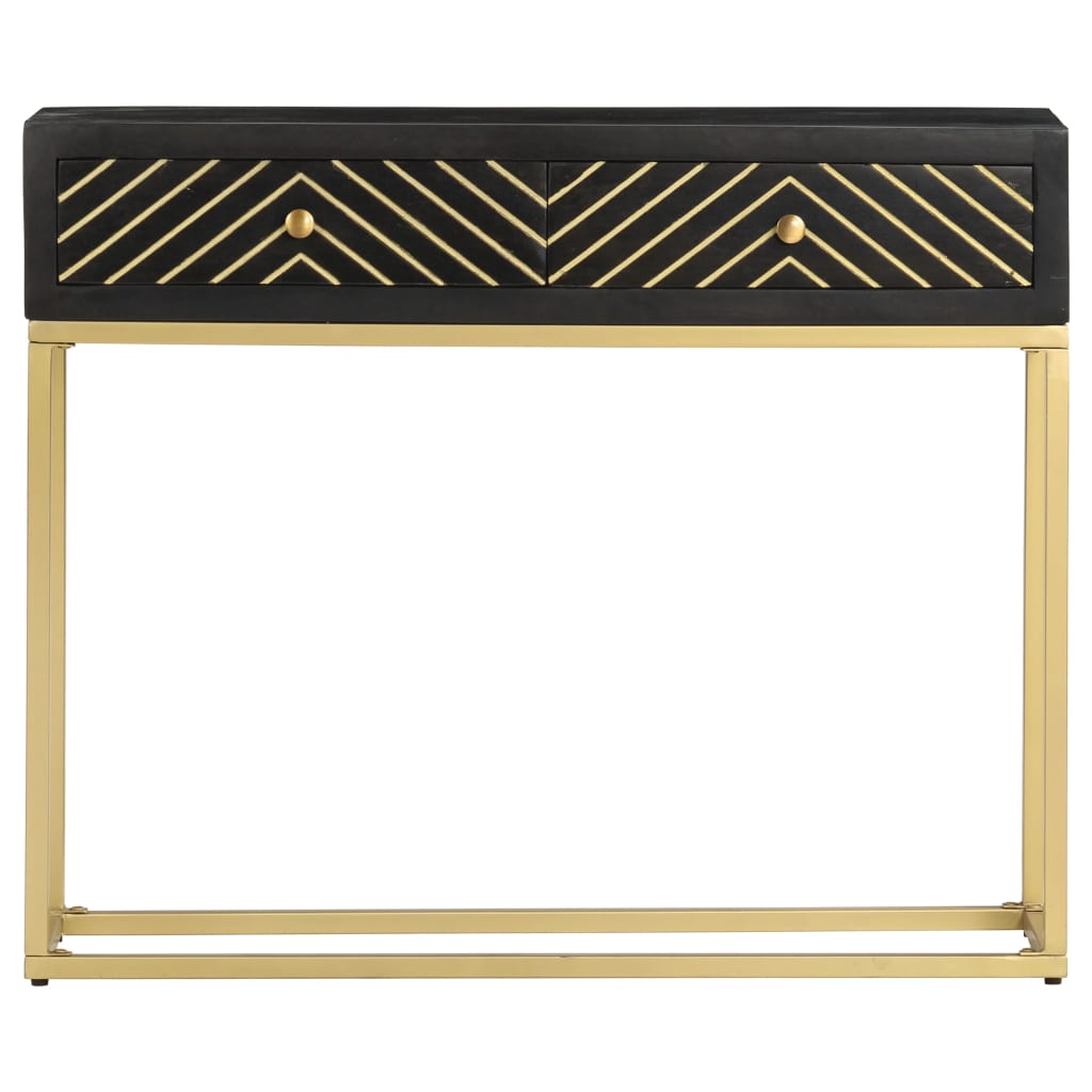 vidaXL Konzolni stol crno-zlatni 90 x 30 x 75 cm masivno drvo manga