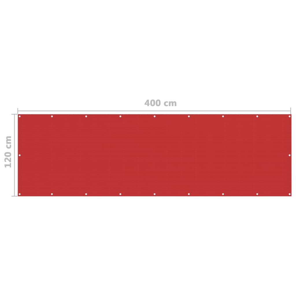 vidaXL Balkonski zastor crveni 120 x 400 cm HDPE