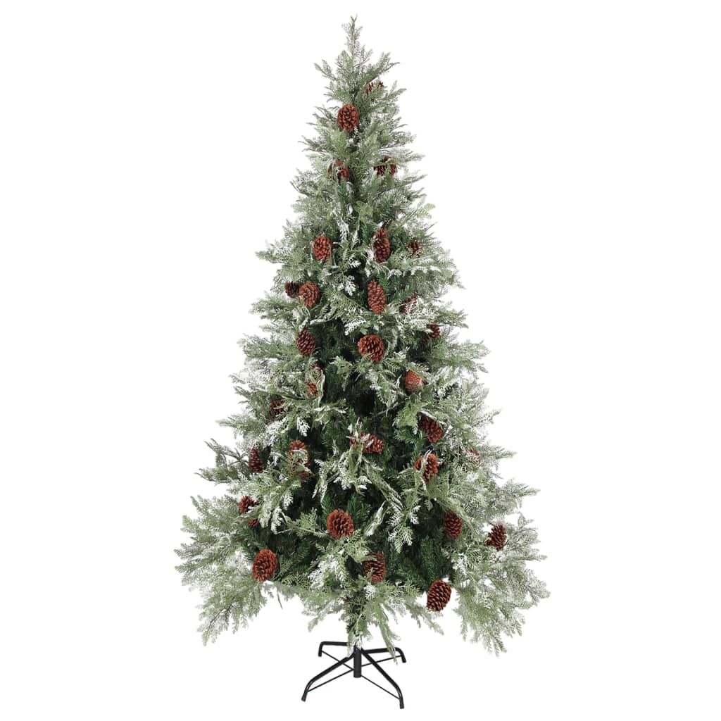 vidaXL Osvijetljeno božićno drvce i šiške zeleno-bijelo 225 cm PVC/PE