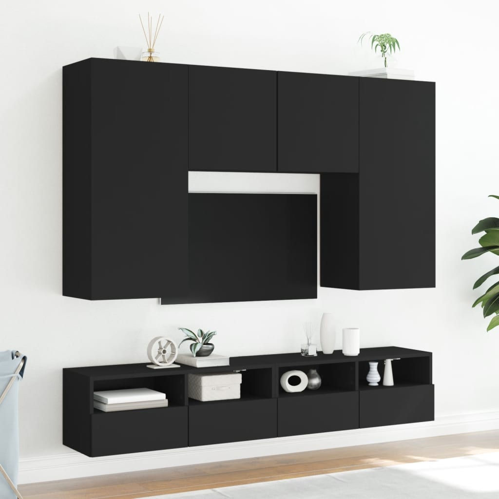 vidaXL 5-dijelni zidni TV elementi crna od konstruiranog drva