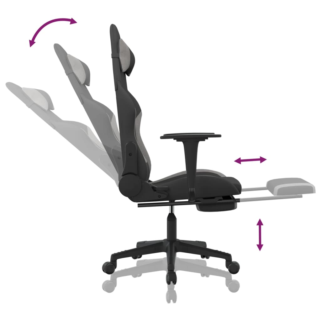 vidaXL Igraća stolica od tkanine s osloncem za noge crno-siva