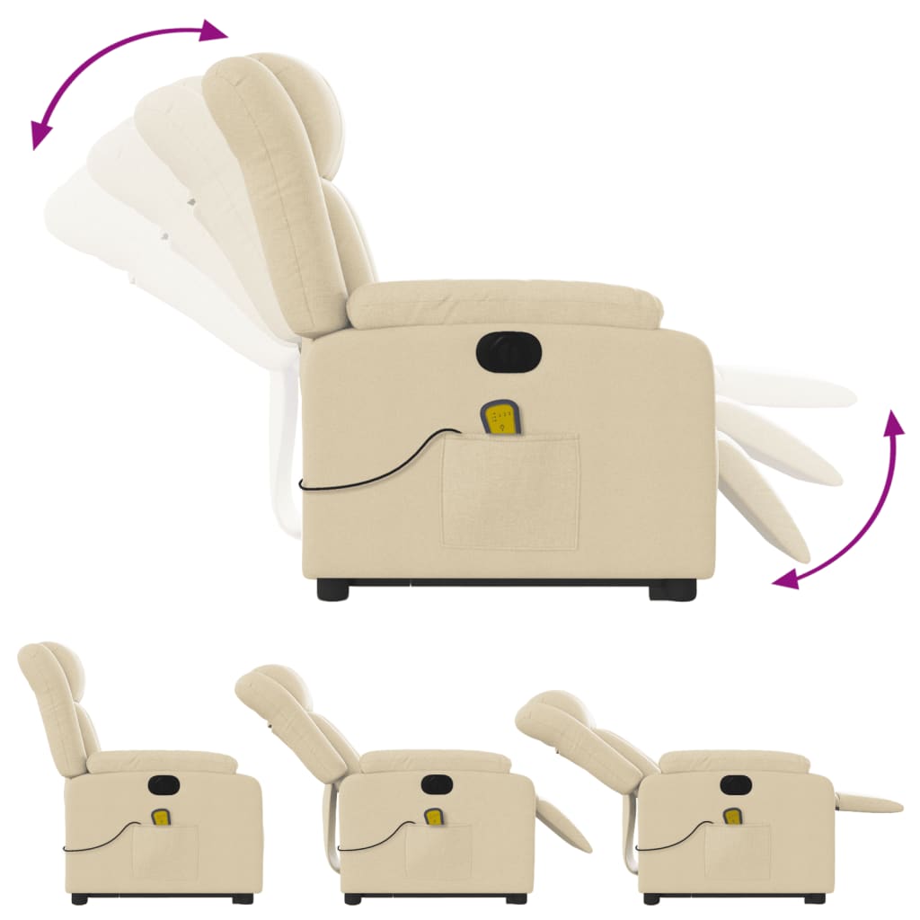 vidaXL Električni masažni naslonjač na podizanje od tkanine krem