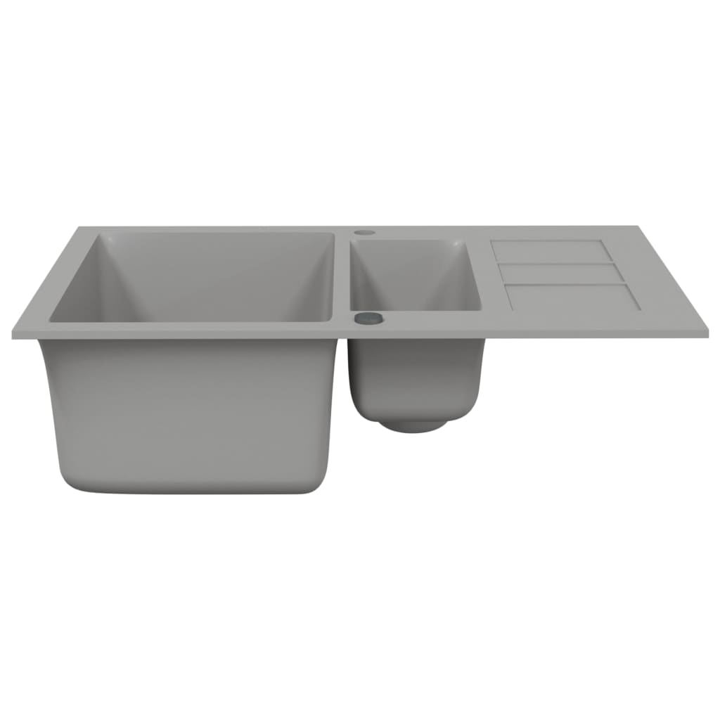 vidaXL Kuhinjski sudoper s dvije kadice sivi granitni