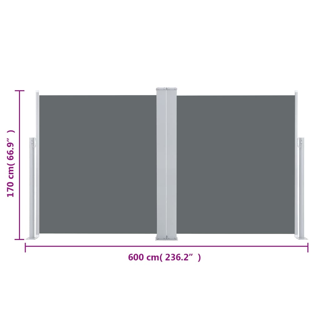 vidaXL Uvlačiva dvostruka bočna tenda za terasu 170 x 600 cm antracit