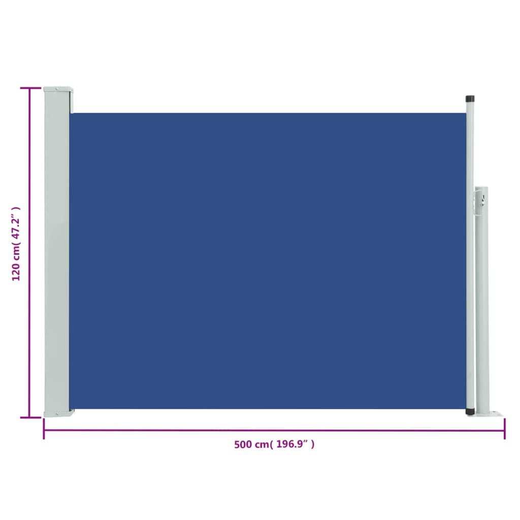 vidaXL Uvlačiva bočna tenda za terasu 117 x 500 cm plava