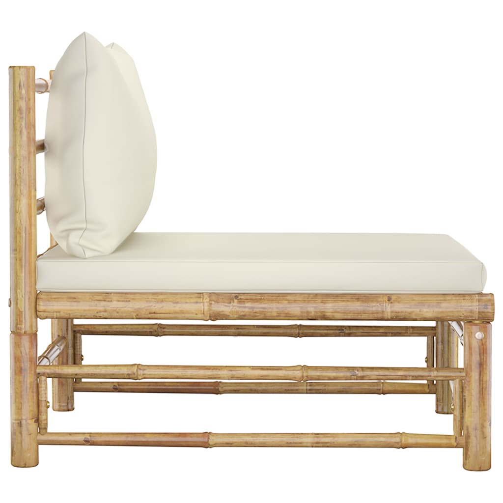 vidaXL Vrtna srednja sofa od bambusa s krem bijelim jastucima