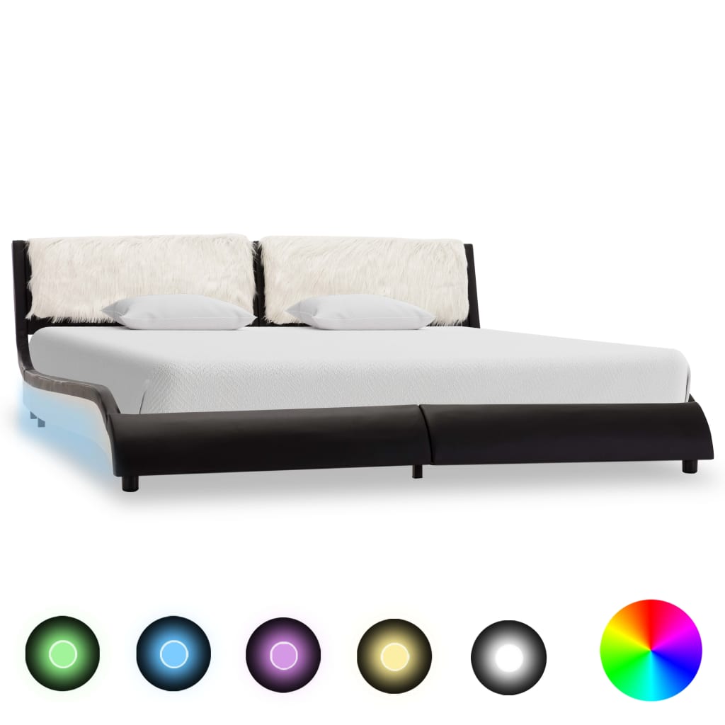 vidaXL Okvir za krevet LED od umjetne kože crno-bijeli 150 x 200 cm