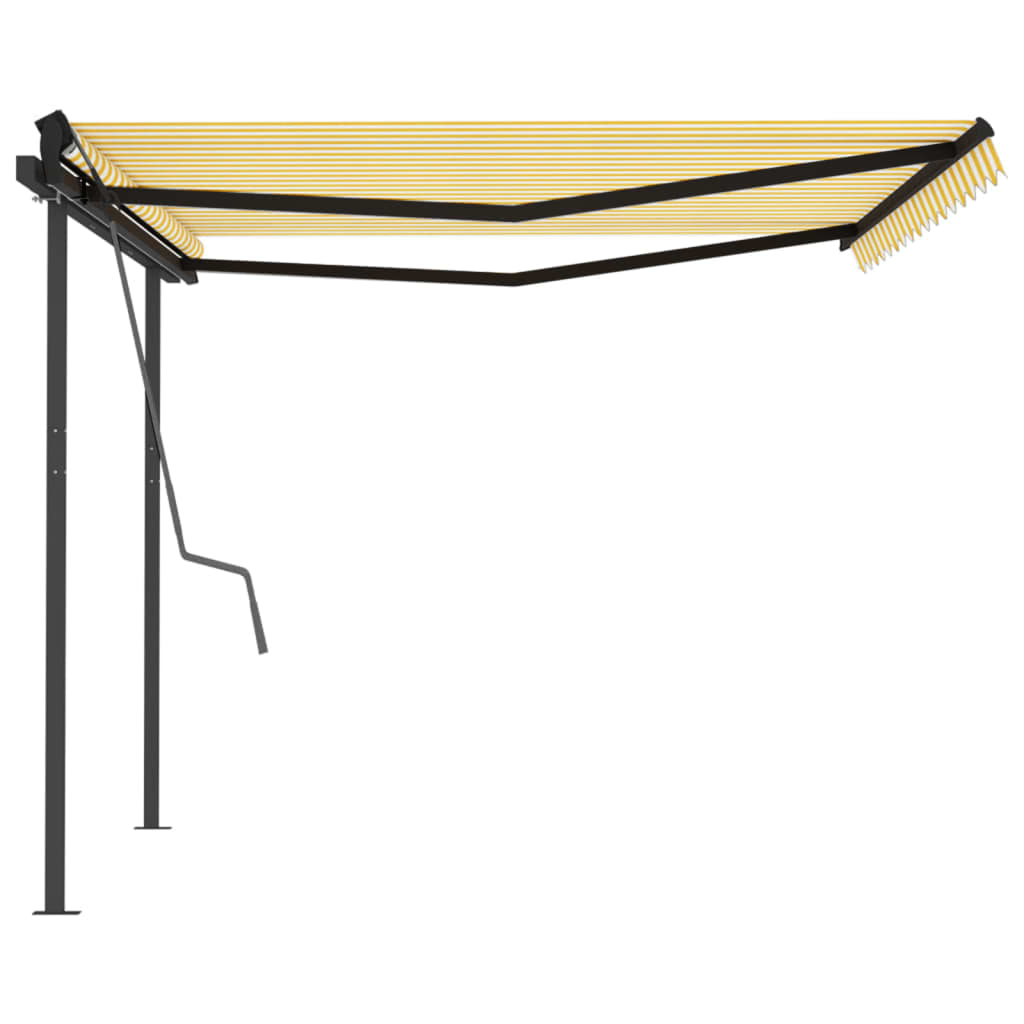 vidaXL Automatska tenda na uvlačenje sa stupovima 4x3,5 m žuto-bijela
