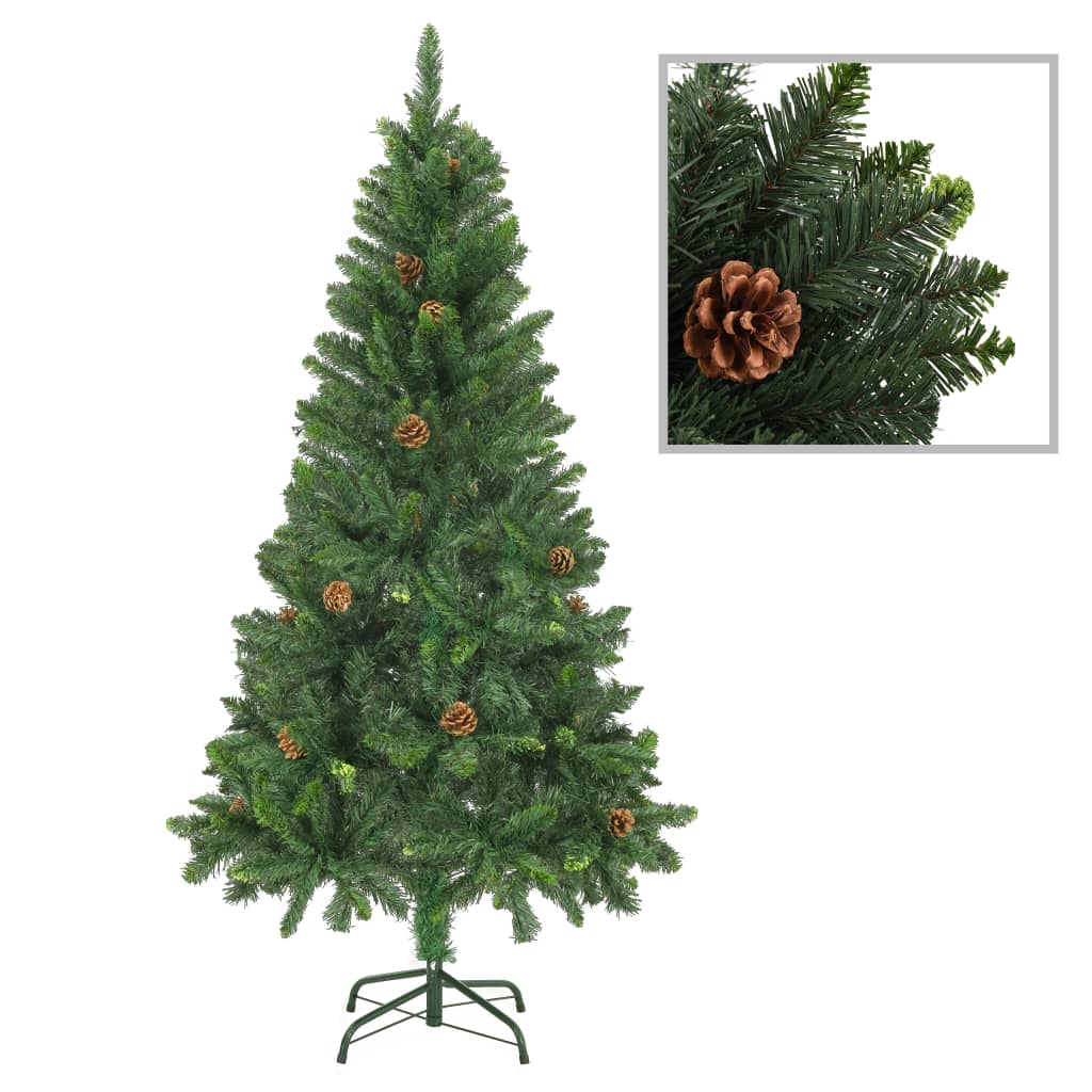 vidaXL Umjetno osvijetljeno božićno drvce s kuglicama i šiškama 150 cm