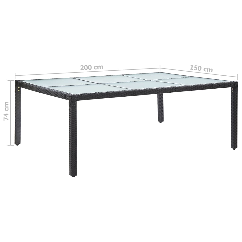 vidaXL Vrtni blagovaonski stol crni 200 x 150 x 74 cm od poliratana