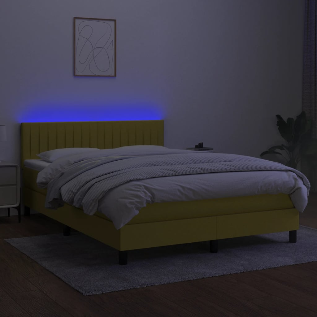vidaXL Krevet box spring s madracem LED plavi 140x200 cm od tkanine