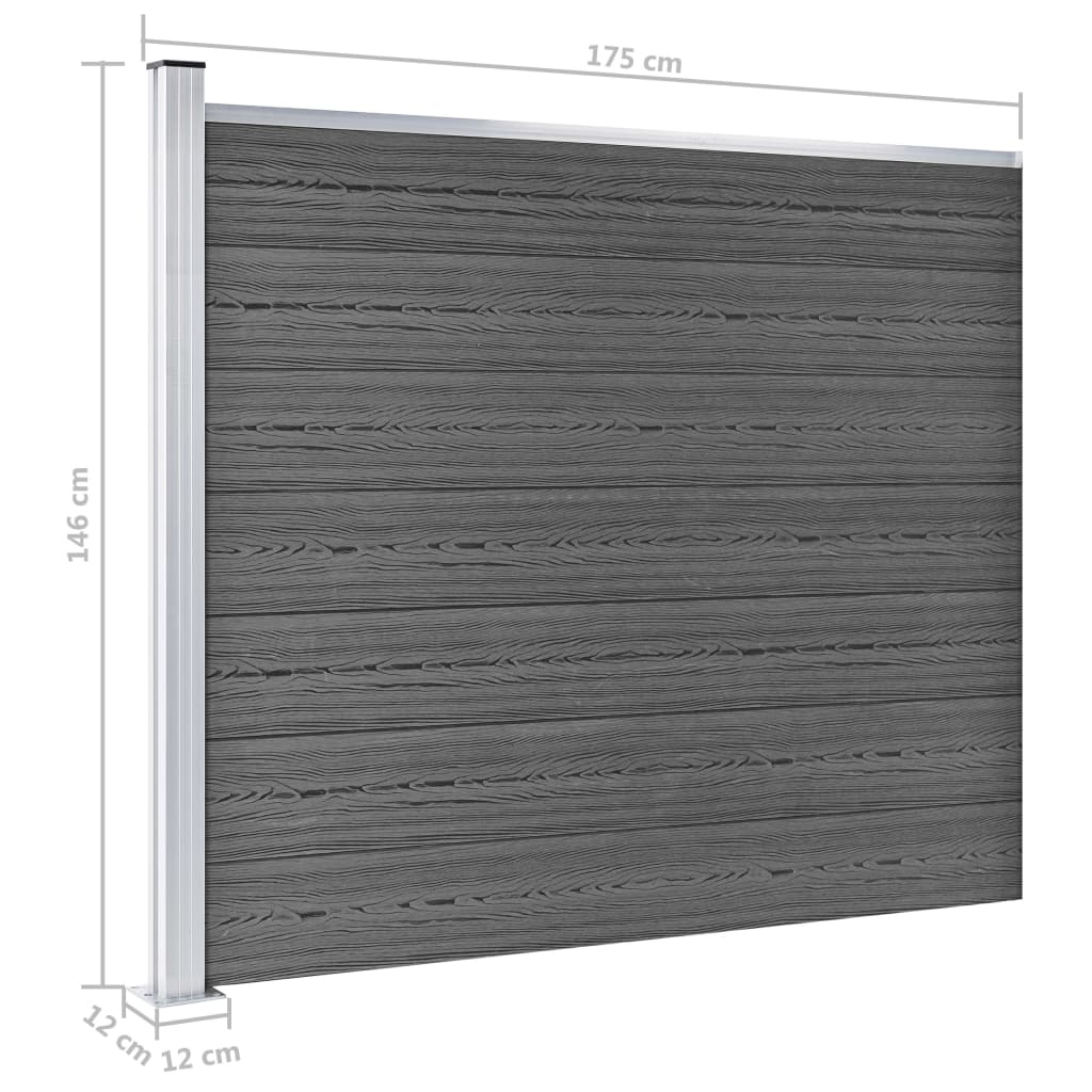 vidaXL Set panela za ogradu WPC 699 x 146 cm crni