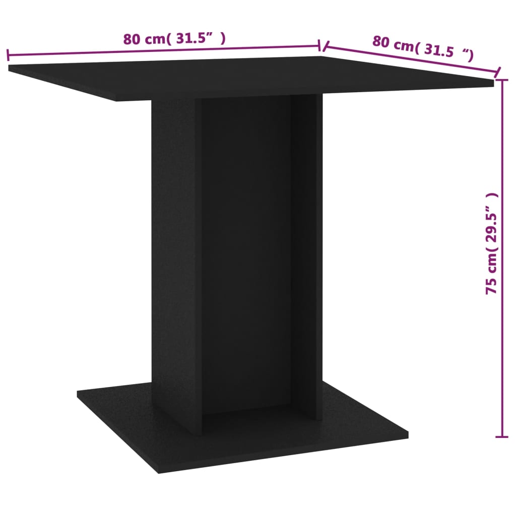 vidaXL Blagovaonski stol crni 80 x 80 x 75 cm od iverice