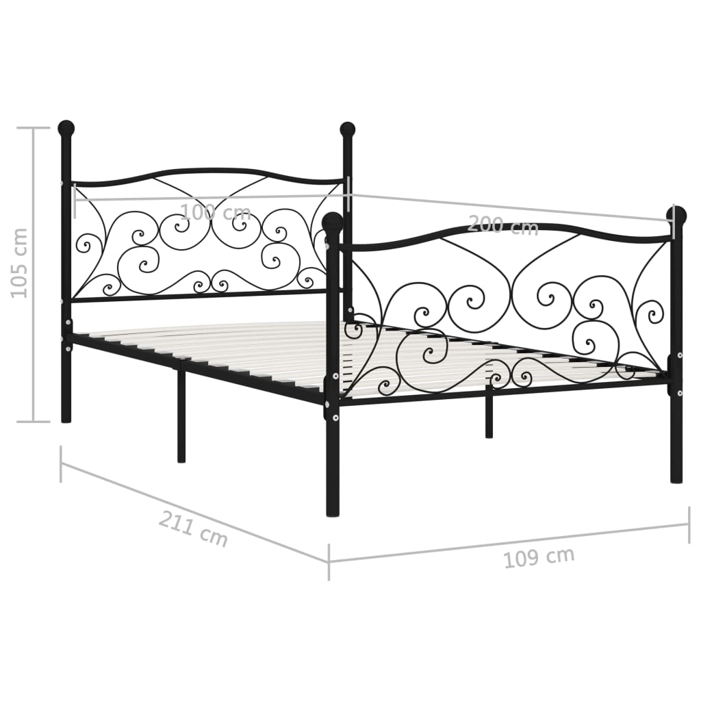 vidaXL Okvir za krevet s podnicama crni metalni 100 x 200 cm