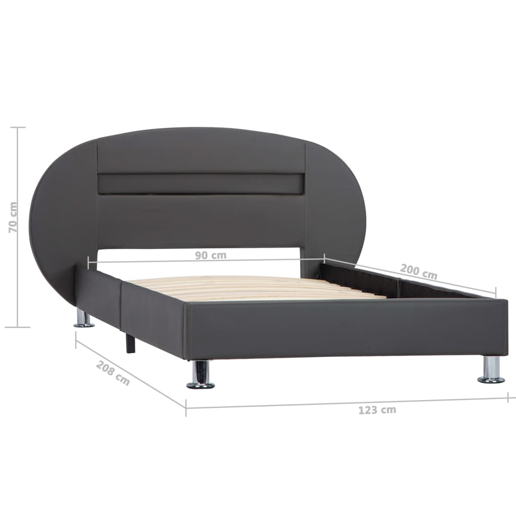 vidaXL Okvir kreveta s LED svjetlima od umjetne kože sivi 90 x 200 cm