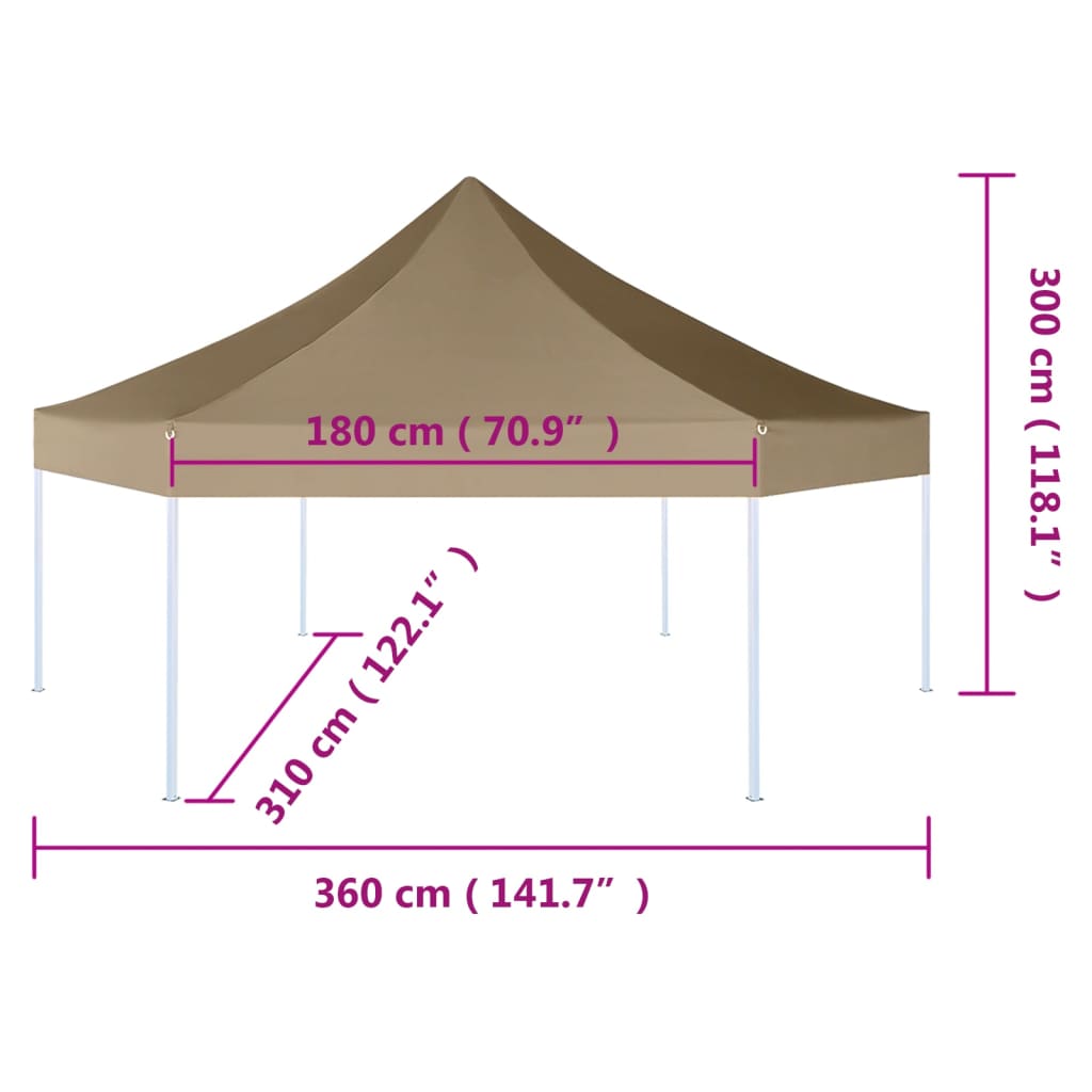 vidaXL Šesterokutni sklopivi šator 3,6 x 3,1 m smeđesivi 220 g/m²