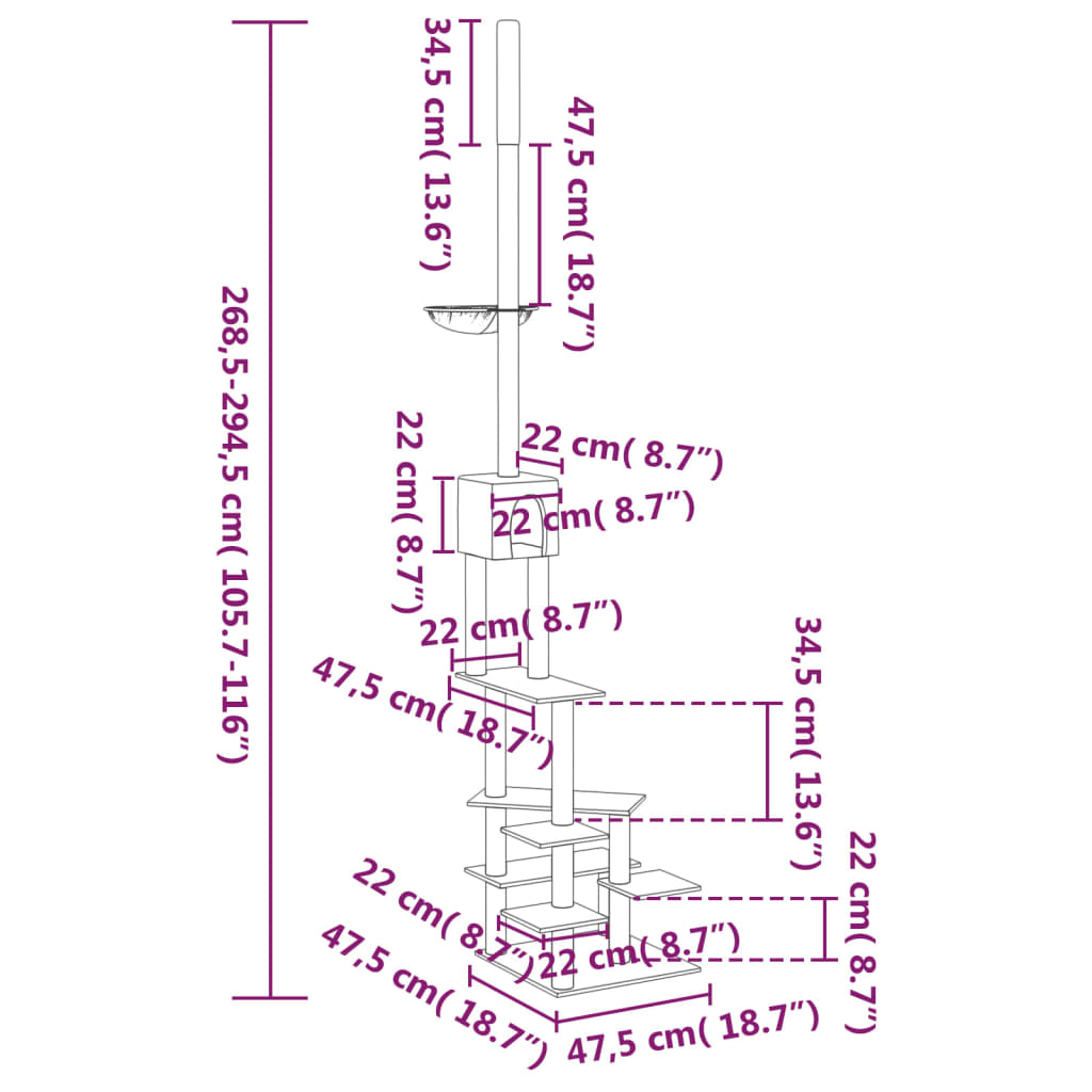 vidaXL Penjalica za mačke od poda do stropa tamnosiva 268,5 - 294,5 cm