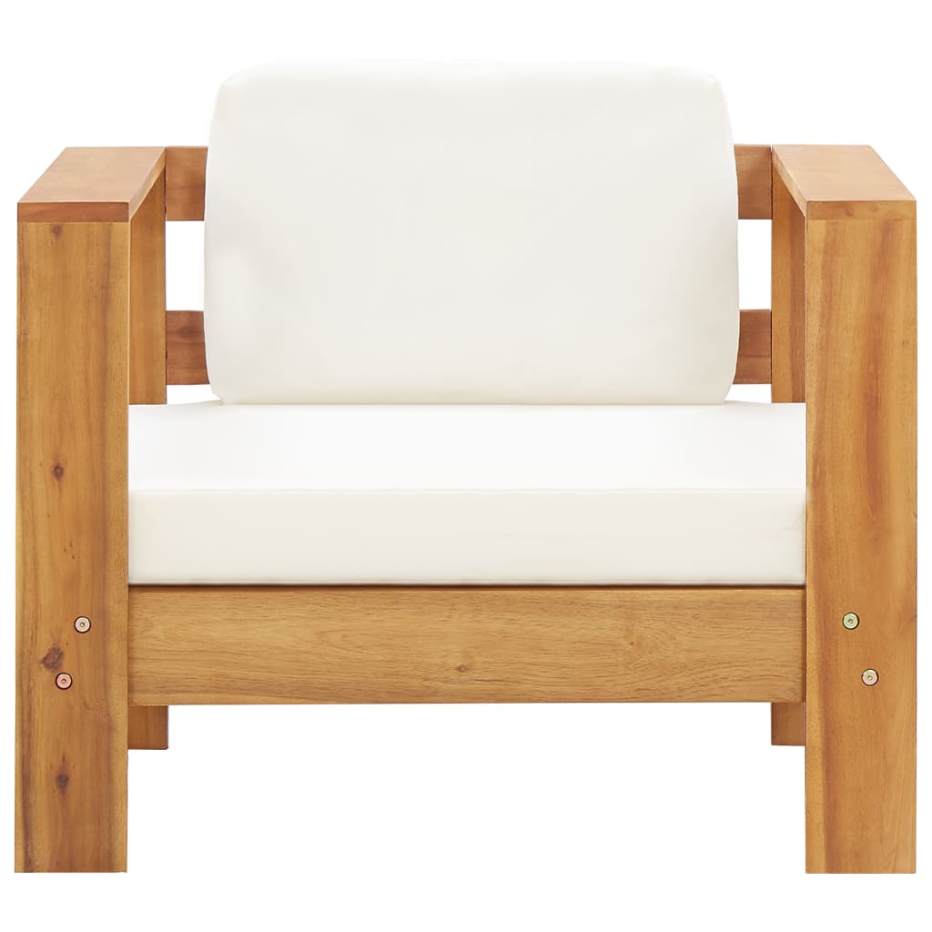 vidaXL Vrtna stolica od masivnog bagremovog drva s jastukom krem