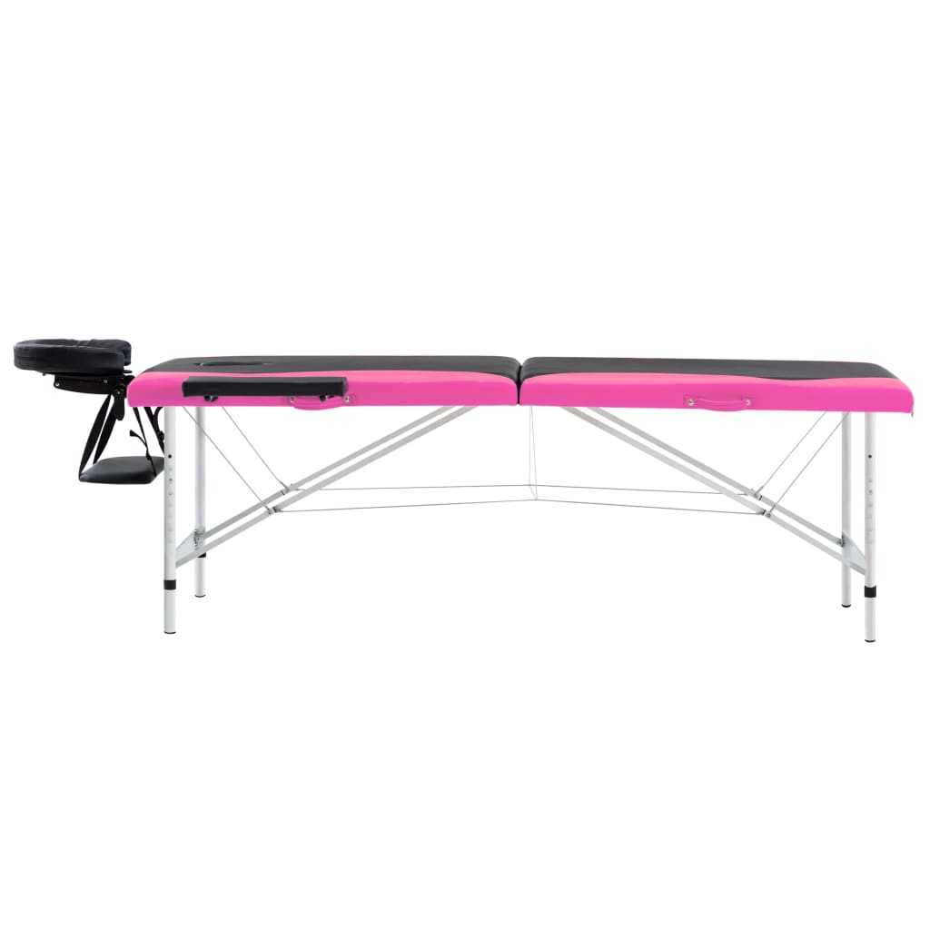 vidaXL Sklopivi stol za masažu s 2 zone aluminijski crno-ružičasti