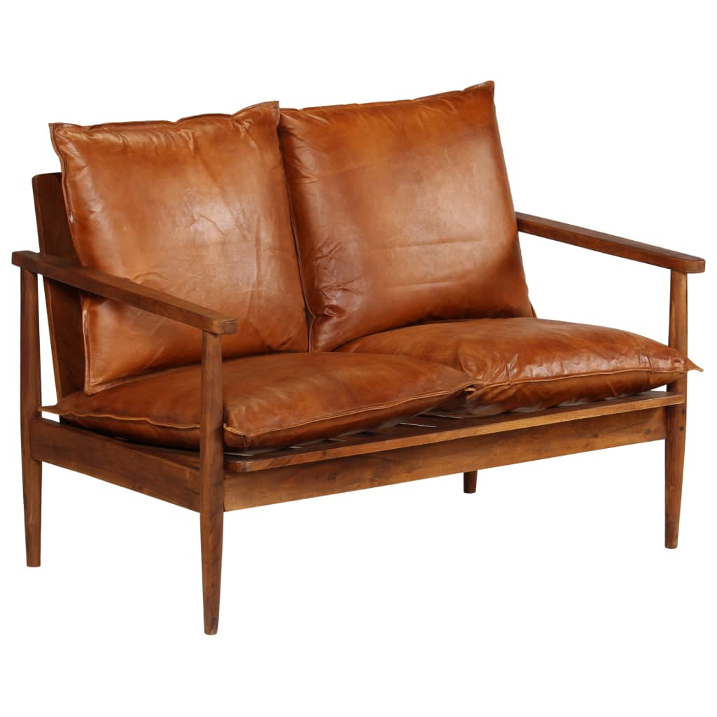 vidaXL 3-dijelni set sofa od prave kože i masivnog drva bagrema smeđi
