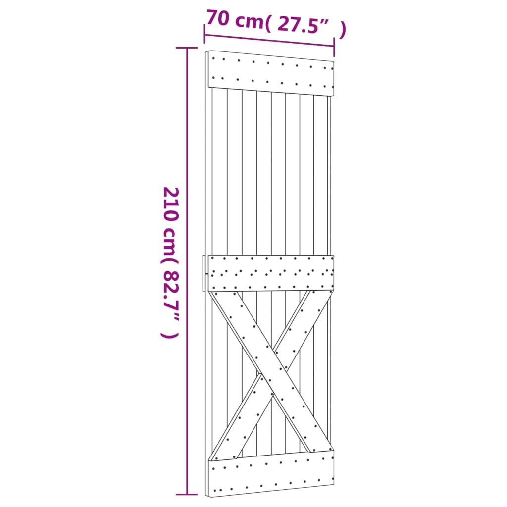 vidaXL Klizna vrata s priborom za montažu 70 x 210 cm masivna borovina