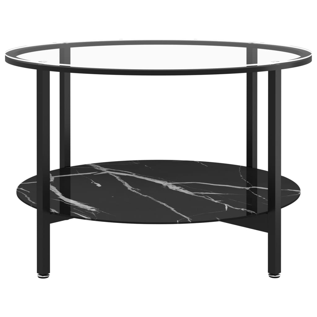 vidaXL Stolić za čaj crni i crni mramor 70 cm od kaljenog stakla