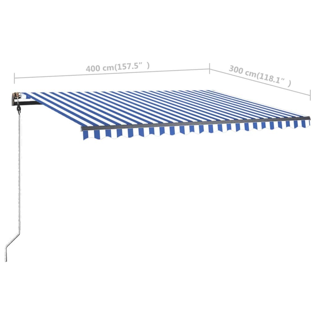 vidaXL Samostojeća tenda na ručno uvlačenje 400 x 300 cm plavo-bijela