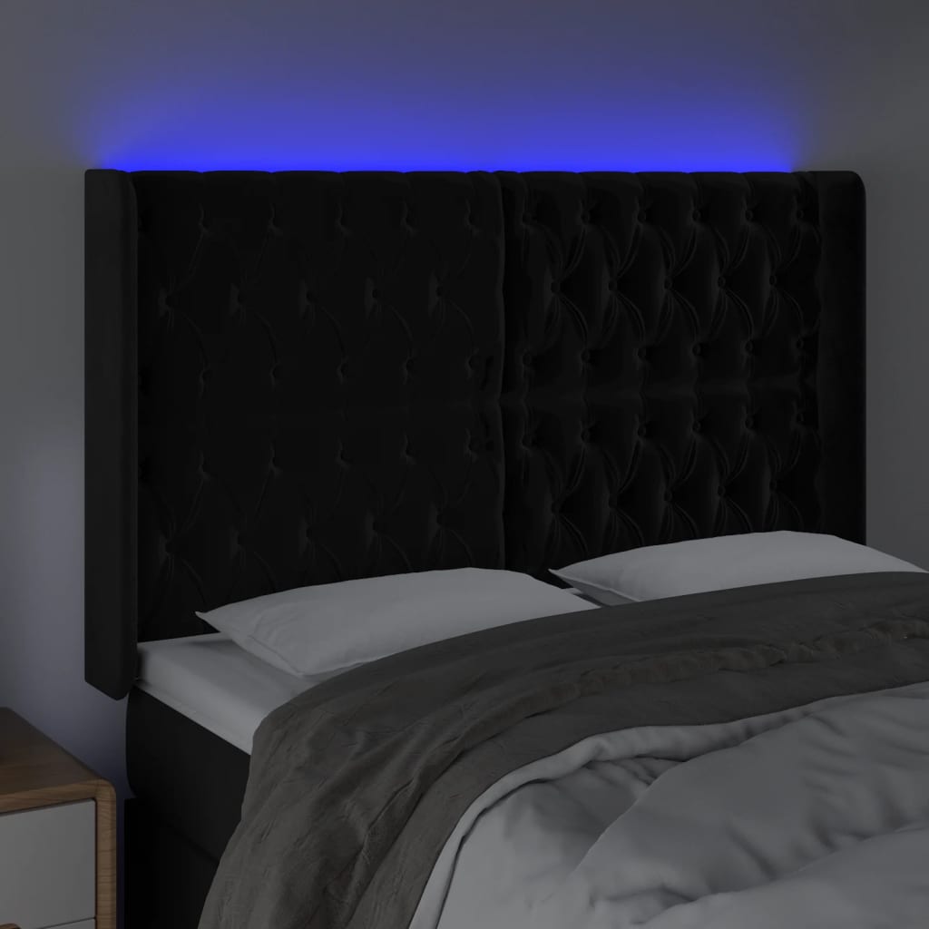 vidaXL LED uzglavlje crno 163 x 16 x 118/128 cm baršunasto
