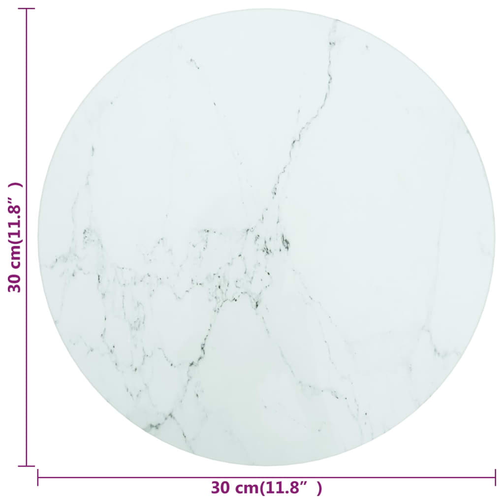 vidaXL Stolna ploča bijela Ø 30 x 0,8 cm staklena s mramornim uzorkom