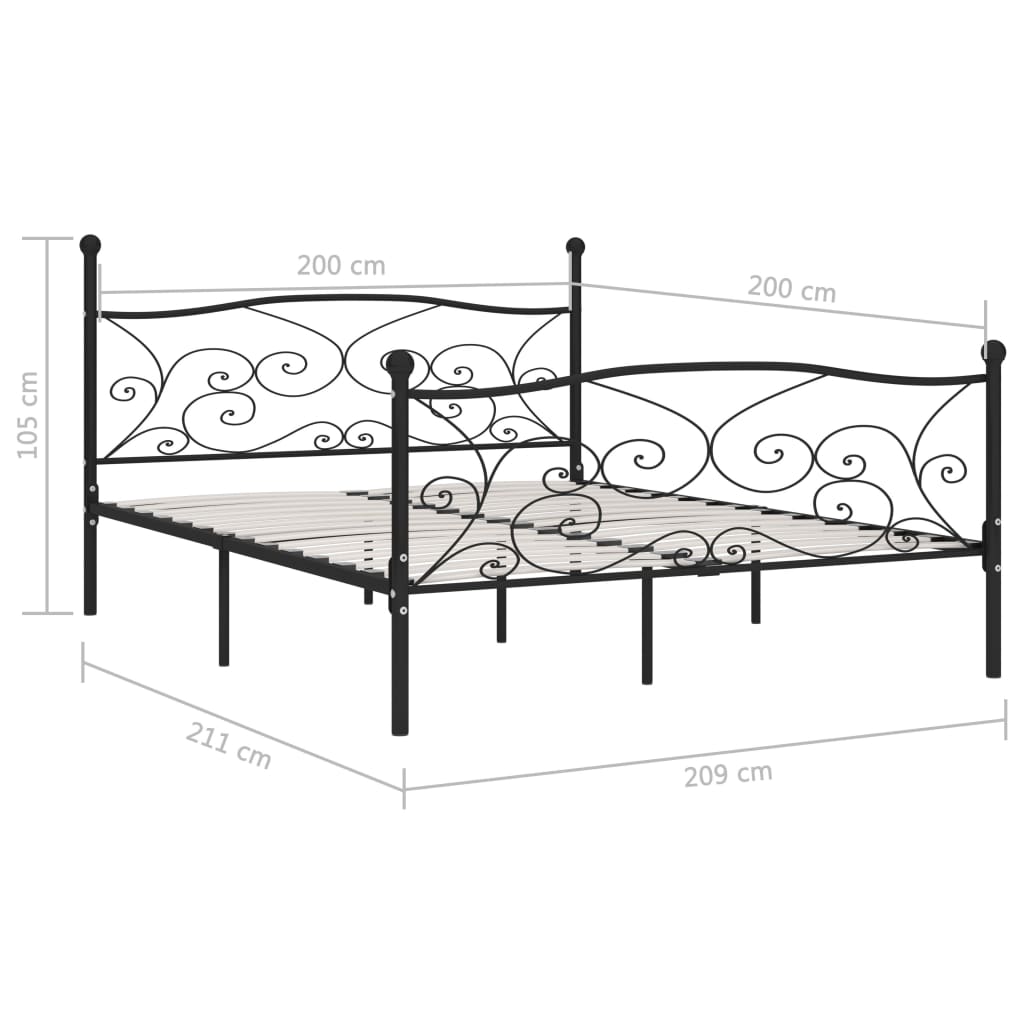 vidaXL Okvir za krevet s podnicama crni metalni 200 x 200 cm