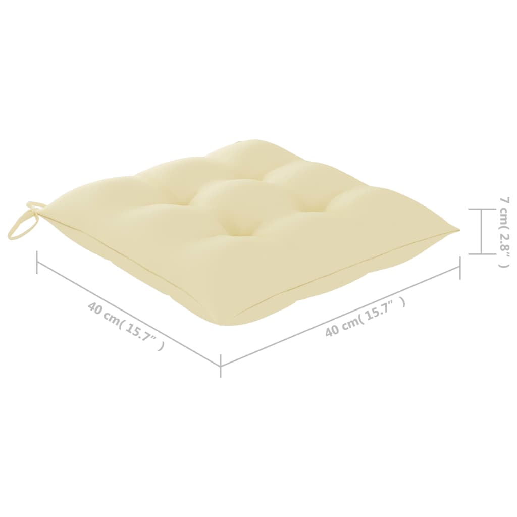 vidaXL 3-dijelni bistro set s krem bijelim jastucima masivna tikovina