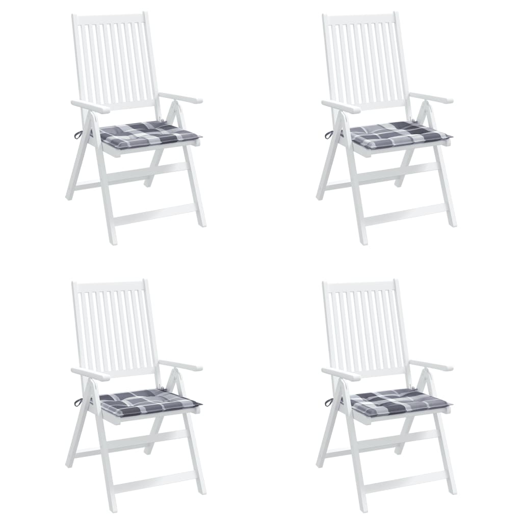 vidaXL Jastuci za vrtne stolice 4 kom sivi karirani 50x50x3 cm tkanina