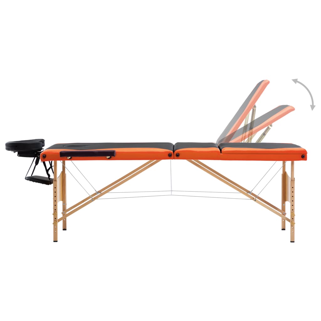 vidaXL Sklopivi masažni stol s 3 zone drveni crno-narančasti