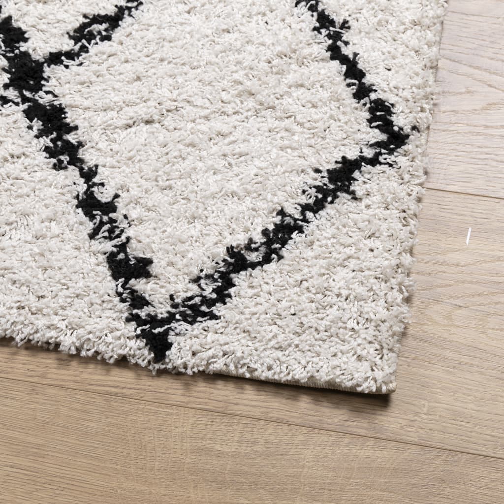 vidaXL Čupavi moderni tepih s visokim vlaknima krem-crni 240x240 cm