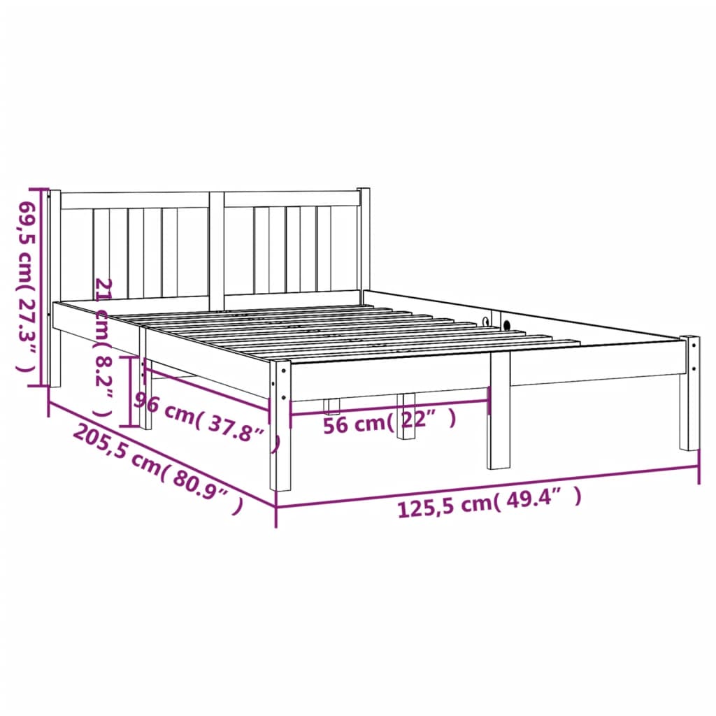 vidaXL Okvir za krevet od masivnog drva sivi 120 x 200 cm