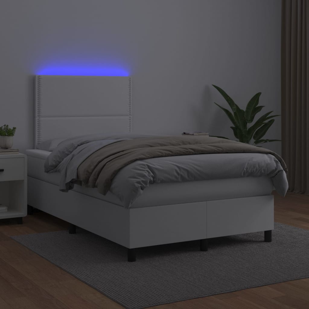 vidaXL Krevet box spring s madracem LED bijeli 120x190 cm umjetna koža