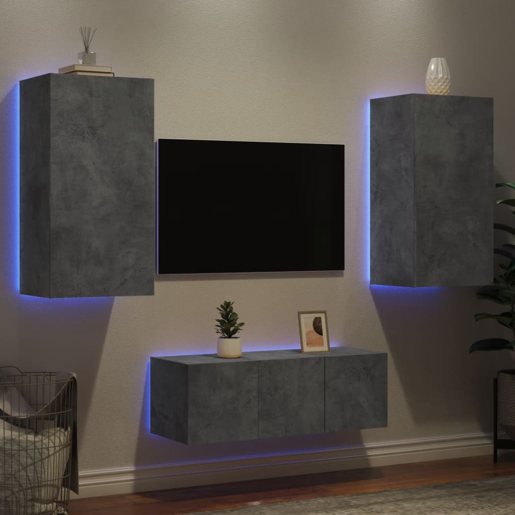 vidaXL 4-dijelni zidni TV elementi s LED svjetlima boja betona drveni