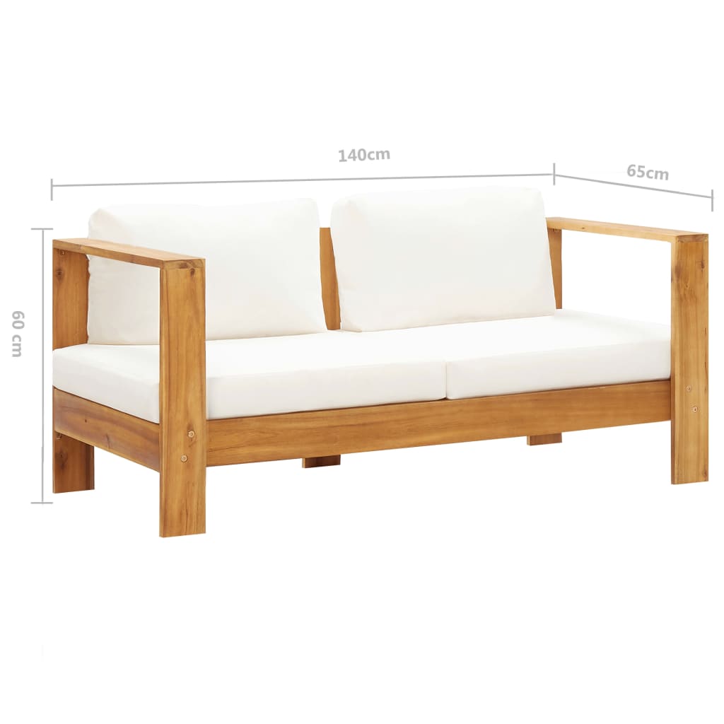 vidaXL Vrtna sofa s jastukom 140 cm masivno bagremovo drvo krem bijela