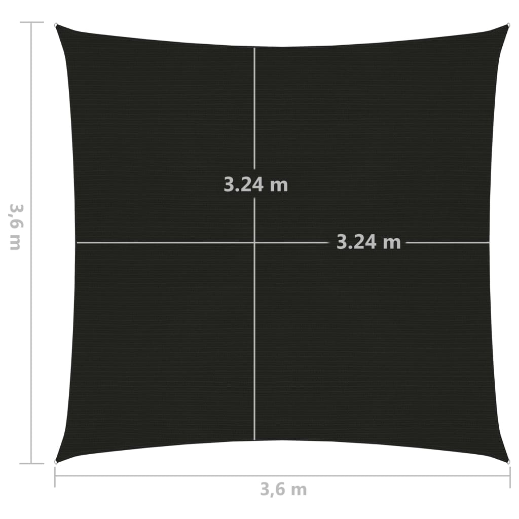 vidaXL Jedro za zaštitu od sunca 160 g/m² crno 3,6 x 3,6 m HDPE