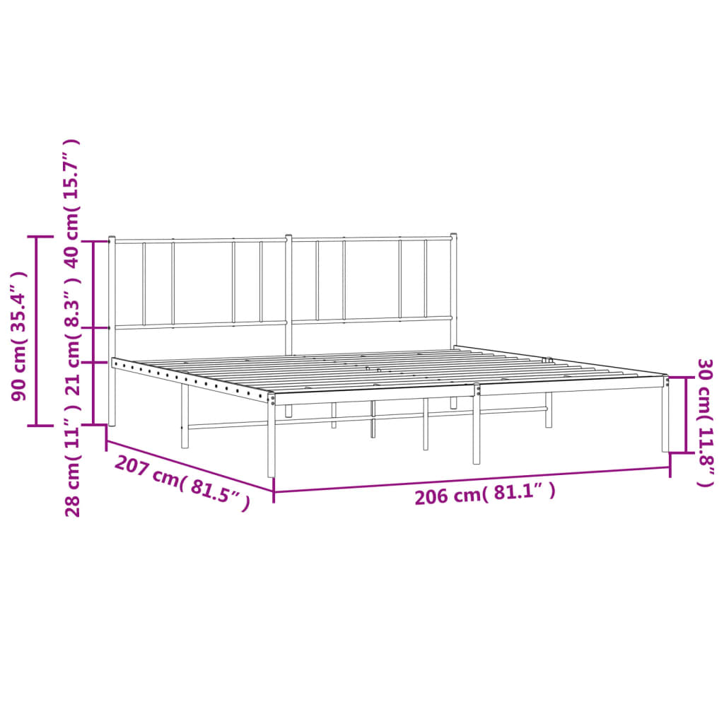 vidaXL Metalni okvir za krevet s uzglavljem crni 200x200 cm