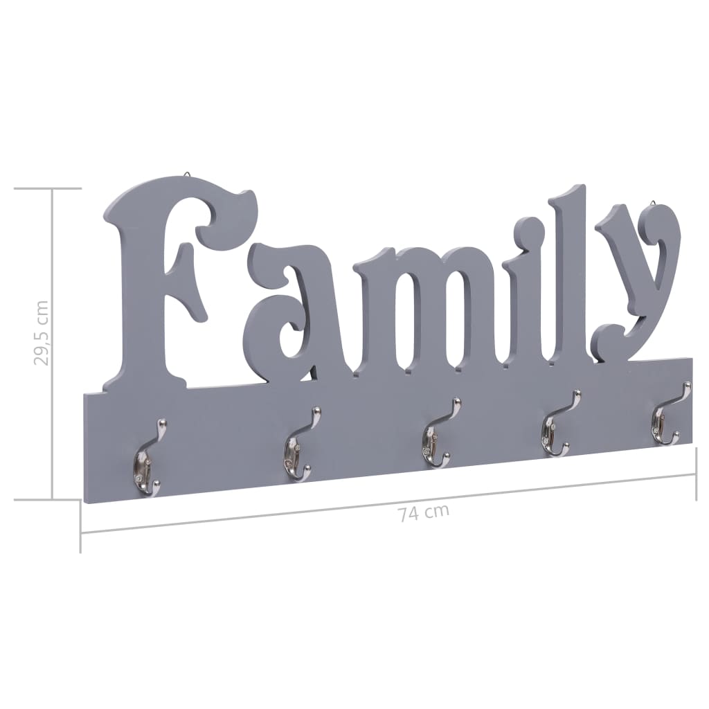 vidaXL Zidna vješalica za kapute FAMILY siva 74 x 29,5 cm