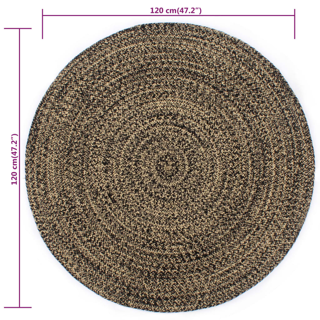 vidaXL Ručno rađeni tepih od jute crne i prirodne boje 120 cm