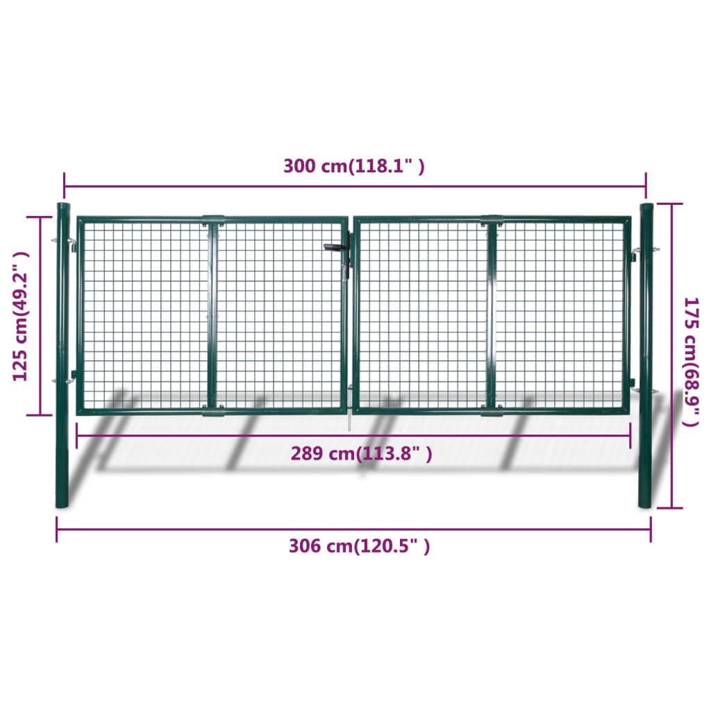 vidaXL Vrata za ogradu čelična 306 x 175 cm zelena