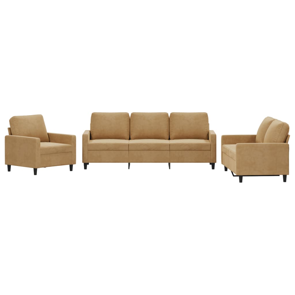 vidaXL 3-dijelni set sofa s jastucima smeđi baršunasti